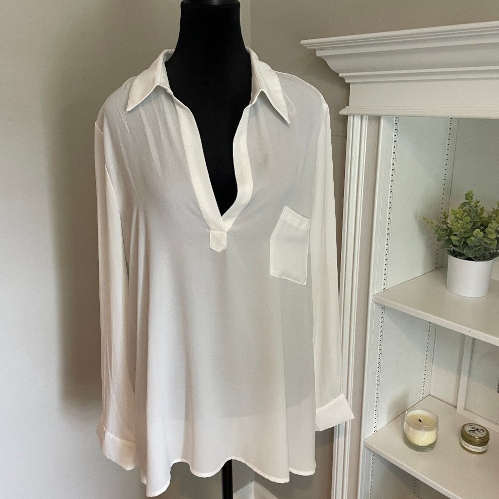Pleione Womens Blouse,  Ivory, Size L